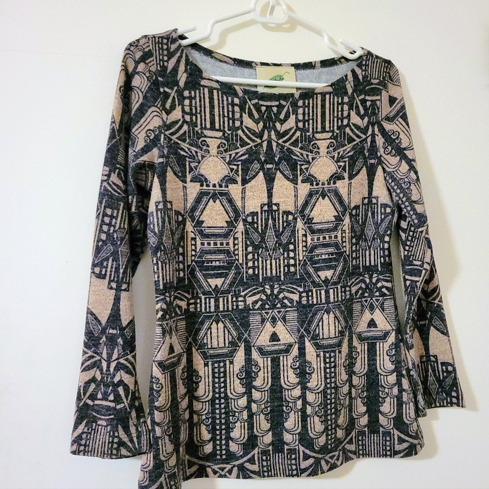 Vintage Nurture Geometric Patterned Women's Top, Size S, Made In USA